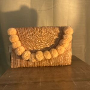 Francesca's Collections Pink Clutch with Pom Pom Trim